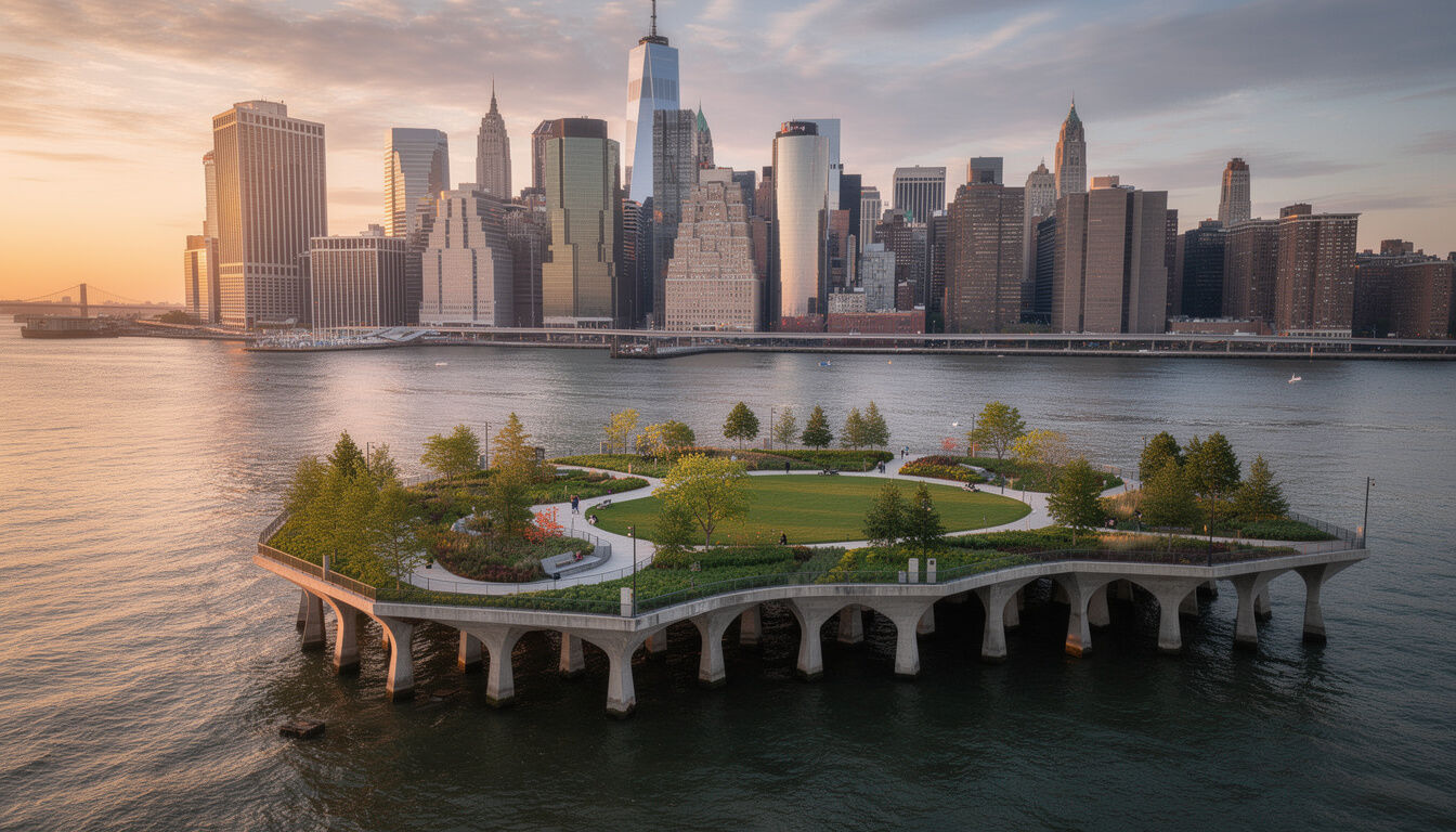 Découvrez Little Island, le parc emblématique situé sur l'Hudson River, offrant des espaces verts uniques, des vues imprenables et des événements culturels au cœur de New York.