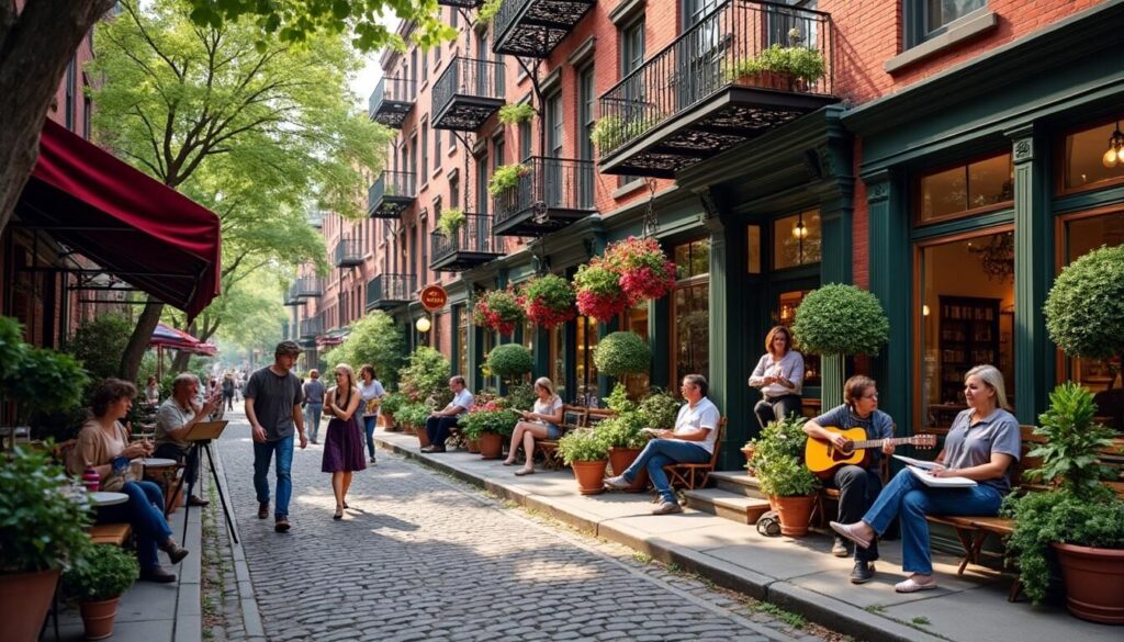 Explorez Greenwich Village, le quartier bohème emblématique de New York, célèbre pour son ambiance artistique, ses cafés pittoresques et son histoire culturelle vibrante.