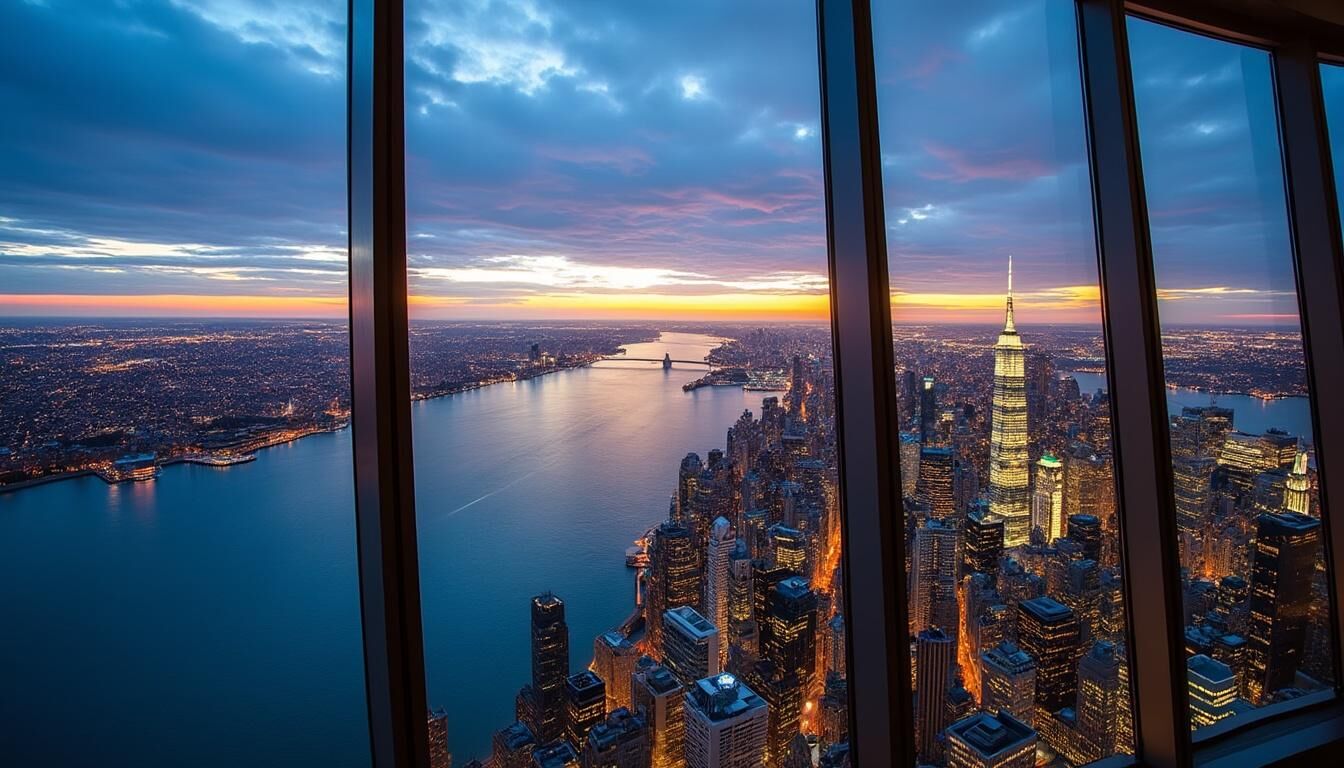 Explorez la vue imprenable sur New York depuis One World Observatory, le point d'observation emblématique situé au sommet de la ville. Une expérience incontournable pour admirer la skyline et au-delà.
