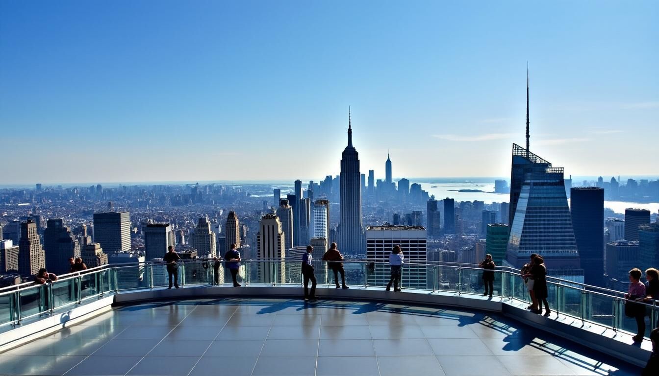 Découvrez Top of the Rock, le point de vue incontournable offrant un panorama exceptionnel sur la skyline emblématique de New York. Profitez d'une vue à 360° unique pour des souvenirs inoubliables.