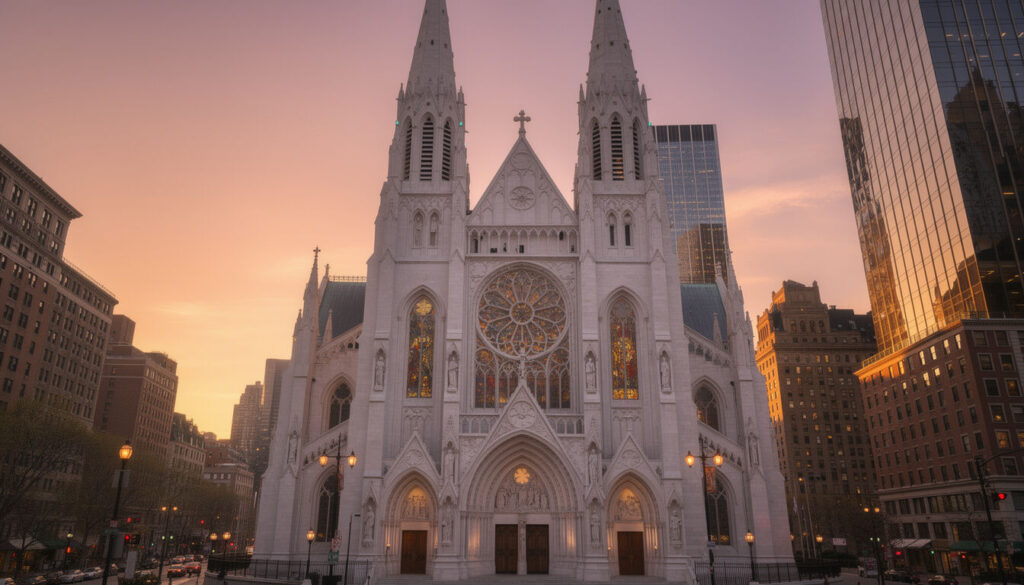 Découvrez la cathédrale Saint-Patrick à New York, un chef-d'œuvre architectural emblématique alliant histoire, art gothique et spiritualité au cœur de la ville.