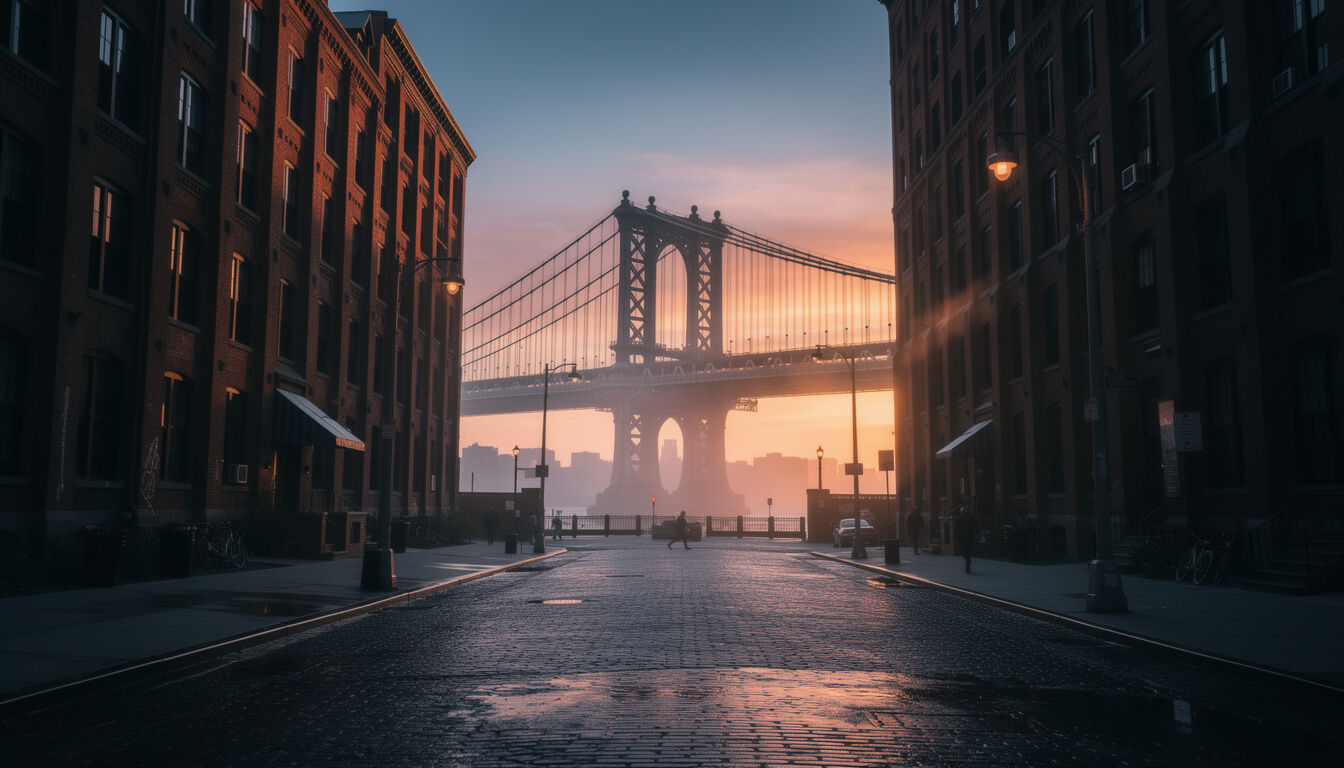 Découvrez Dumbo, un quartier photogénique et incontournable de Brooklyn, célèbre pour ses vues imprenables, son ambiance artistique et ses spots parfaits pour la photographie.