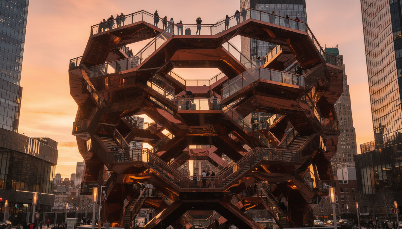 Découvrez The Vessel à New York, une merveille architecturale unique en forme d’alvéole, symbole d’innovation et de design contemporain au cœur de la ville.